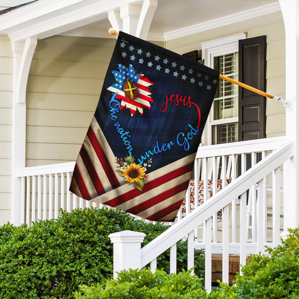 Christian Garden Flags, Jesus One Nation Under God Sunflower Flag, Christian House Flags, Christian Cross Flag, Faith Flag, easychoo.com