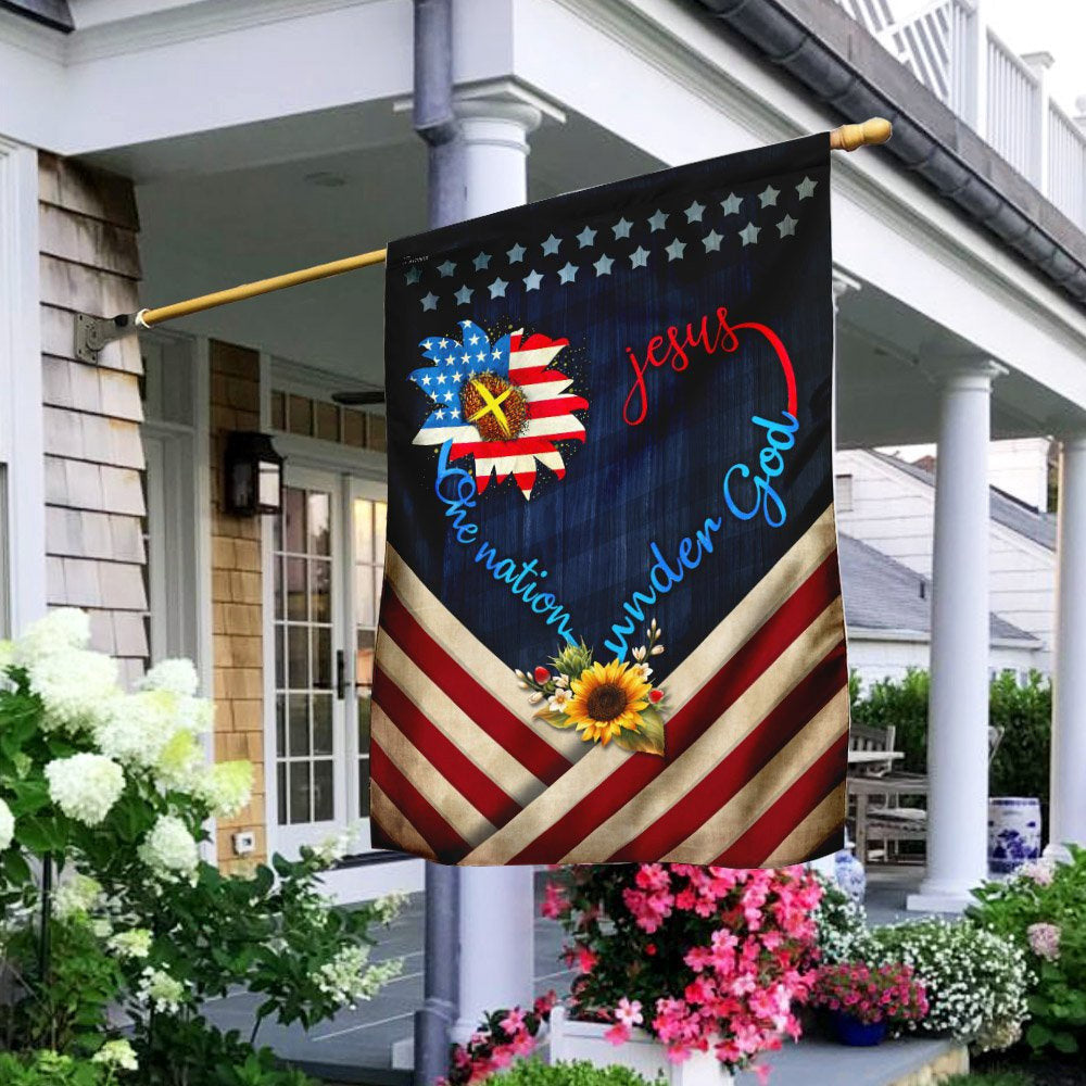 Christian Garden Flags, Jesus One Nation Under God Sunflower Flag, Christian House Flags, Christian Cross Flag, Faith Flag, easychoo.com