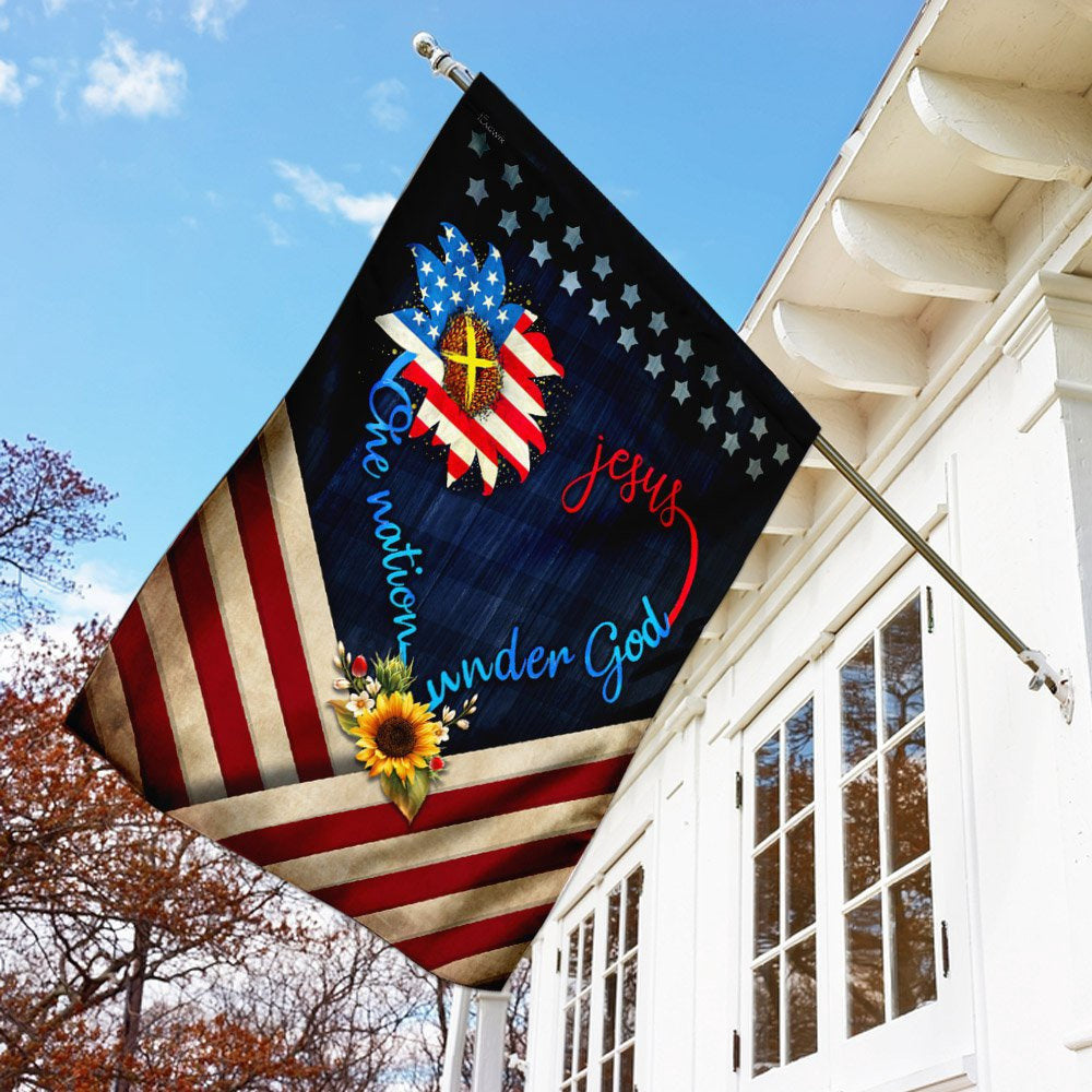 Christian Garden Flags, Jesus One Nation Under God Sunflower Flag, Christian House Flags, Christian Cross Flag, Faith Flag, easychoo.com