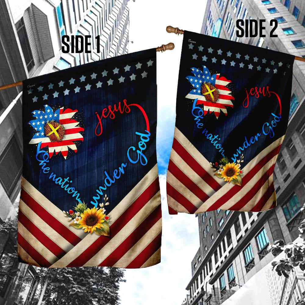 Christian Garden Flags, Jesus One Nation Under God Sunflower Flag, Christian House Flags, Christian Cross Flag, Faith Flag, easychoo.com
