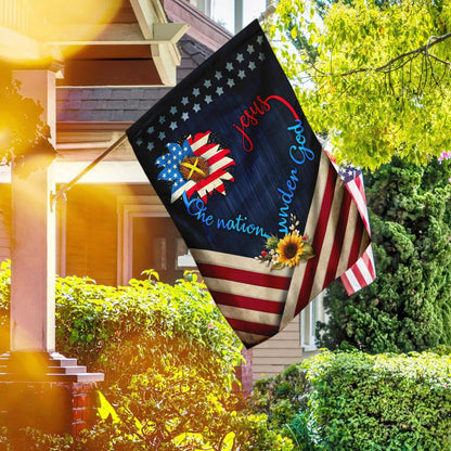 Christian Garden Flags, Jesus One Nation Under God Sunflower Flag, Christian House Flags, Christian Cross Flag, Faith Flag, easychoo.com