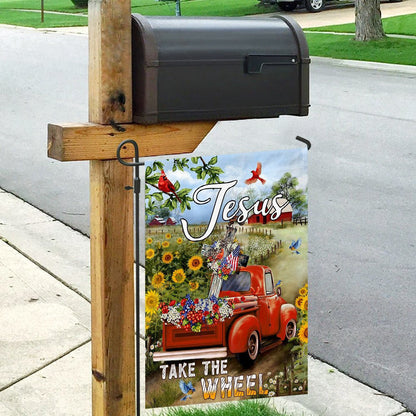 Christian Garden Flags, Jesus Take The Wheel Christian Cross Truck Farm Garden Flag, Christian House Flags, Christian Cross Flag, Faith Flag, easychoo.com