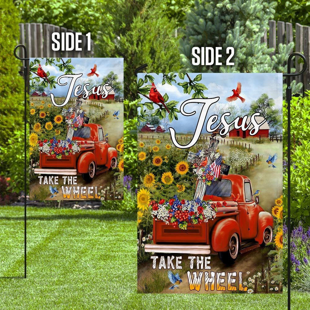 Christian Garden Flags, Jesus Take The Wheel Christian Cross Truck Farm Garden Flag, Christian House Flags, Christian Cross Flag, Faith Flag, easychoo.com