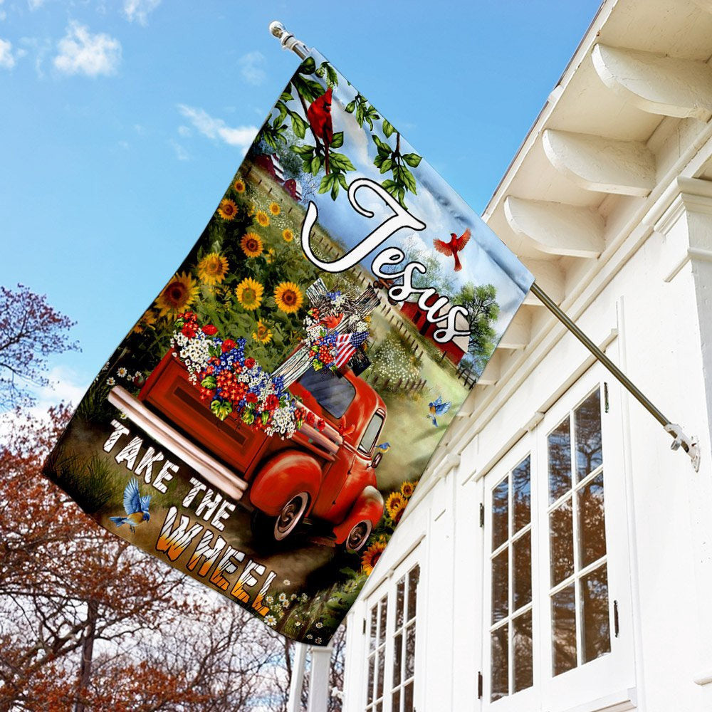 Christian Garden Flags, Jesus Take The Wheel Christian Cross Truck Farm Garden Flag, Christian House Flags, Christian Cross Flag, Faith Flag, easychoo.com