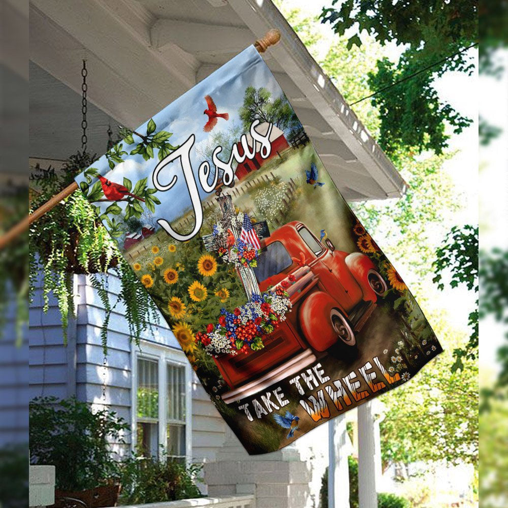 Christian Garden Flags, Jesus Take The Wheel Christian Cross Truck Farm Garden Flag, Christian House Flags, Christian Cross Flag, Faith Flag, easychoo.com