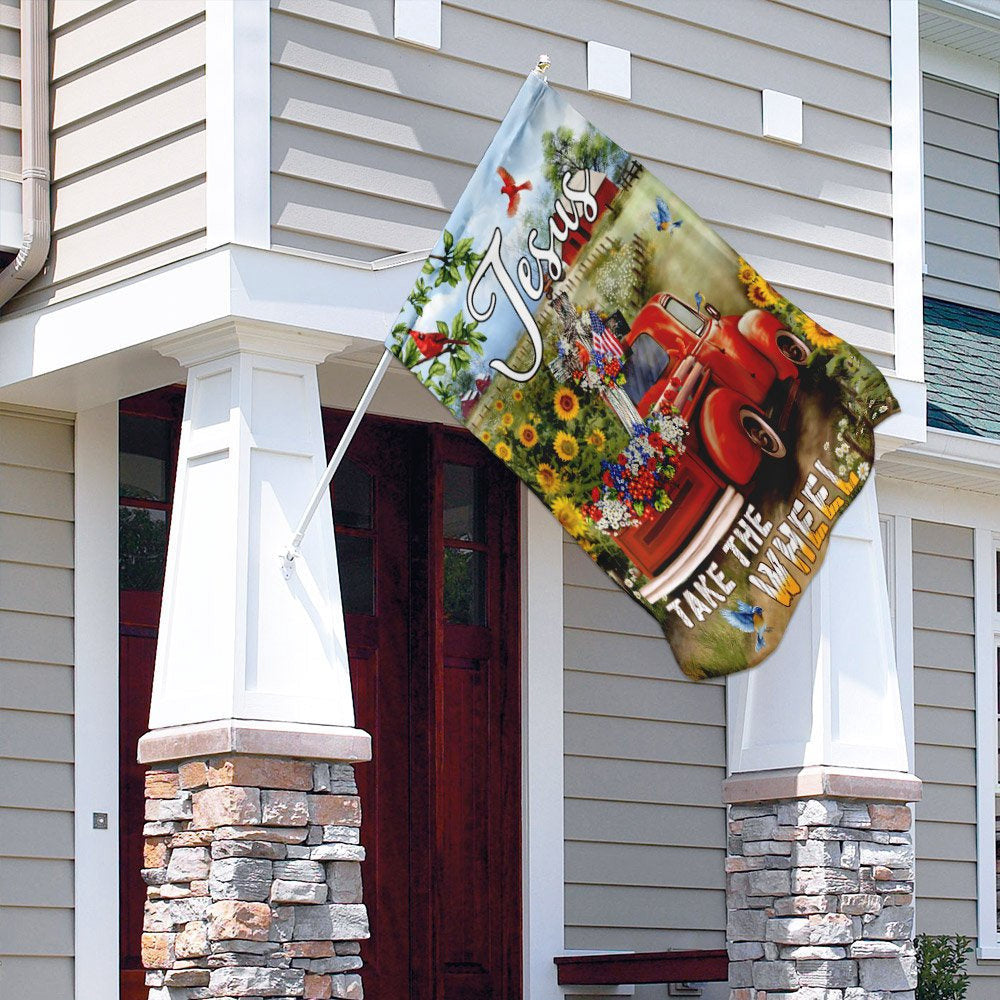 Christian Garden Flags, Jesus Take The Wheel Christian Cross Truck Farm Garden Flag, Christian House Flags, Christian Cross Flag, Faith Flag, easychoo.com