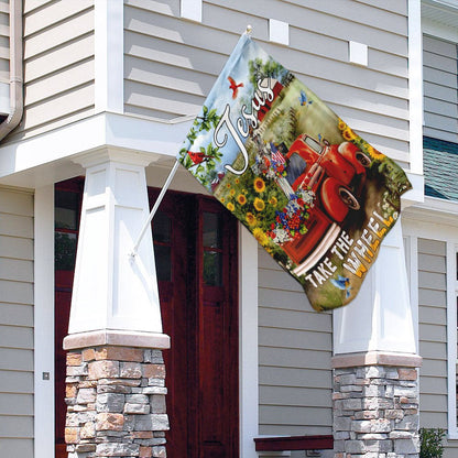 Christian Garden Flags, Jesus Take The Wheel Christian Cross Truck Farm Garden Flag, Christian House Flags, Christian Cross Flag, Faith Flag, easychoo.com