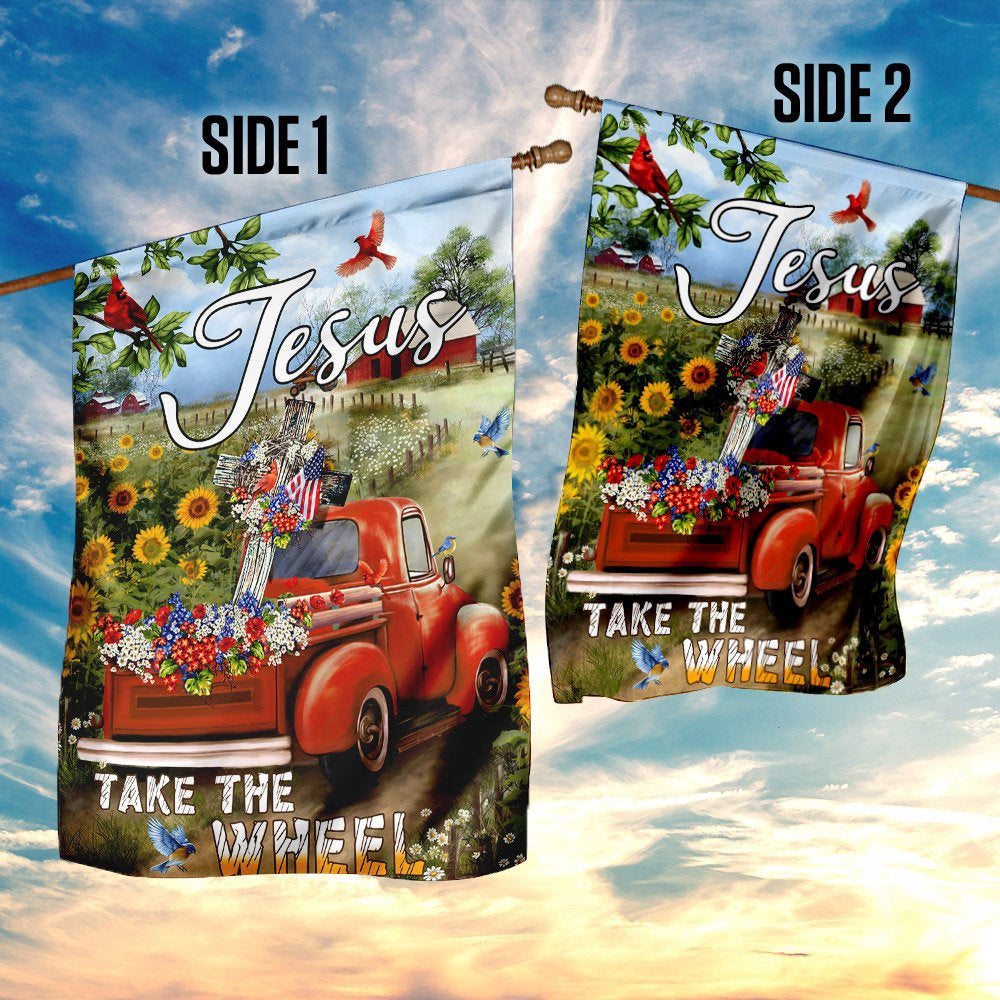 Christian Garden Flags, Jesus Take The Wheel Christian Cross Truck Farm Garden Flag, Christian House Flags, Christian Cross Flag, Faith Flag, easychoo.com