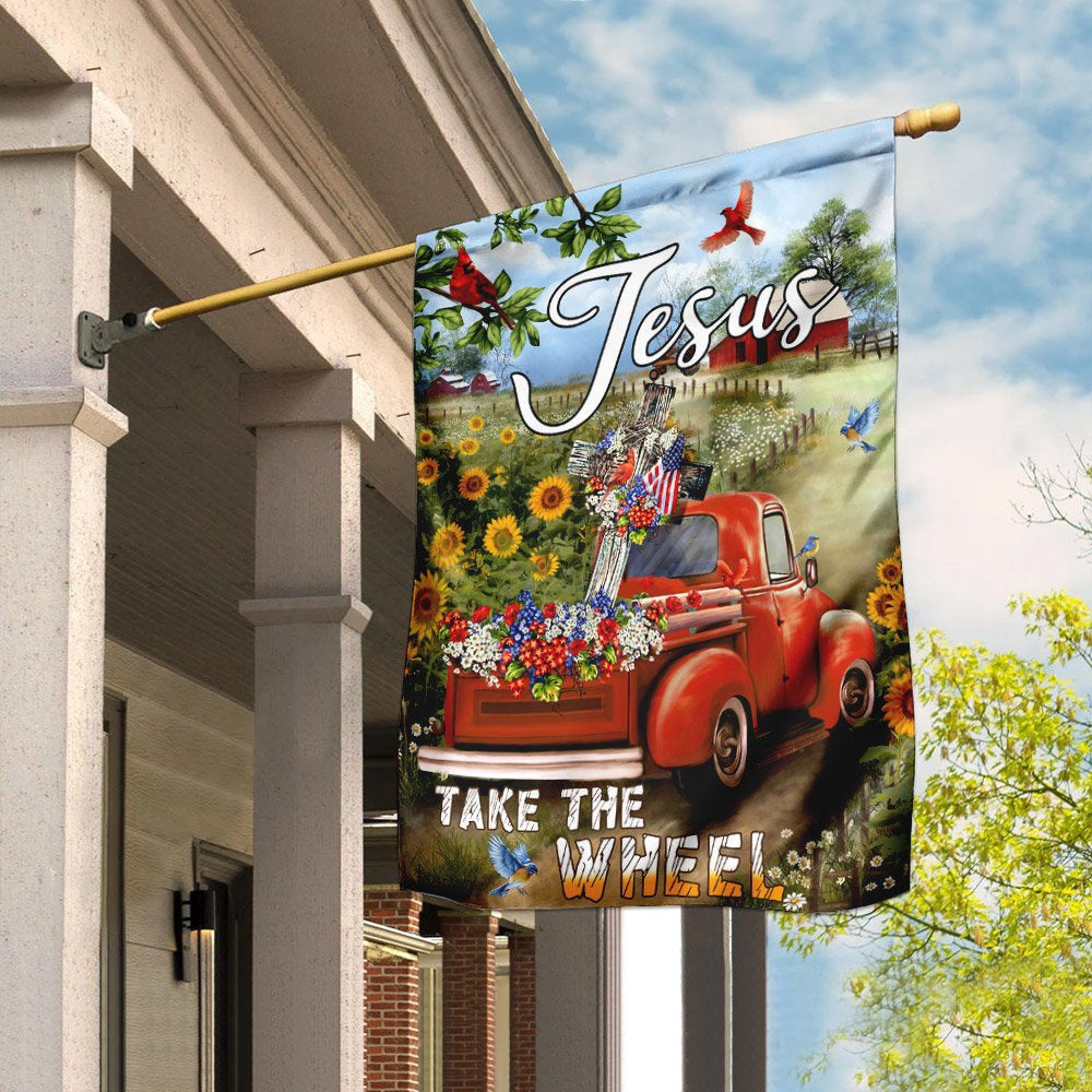 Christian Garden Flags, Jesus Take The Wheel Christian Cross Truck Farm Garden Flag, Christian House Flags, Christian Cross Flag, Faith Flag, easychoo.com