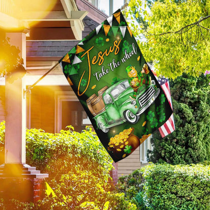 Christian Garden Flags, Jesus Take The Wheel Happy St Patrick Day Flag, Christian House Flags, Christian Cross Flag, Faith Flag, easychoo.com