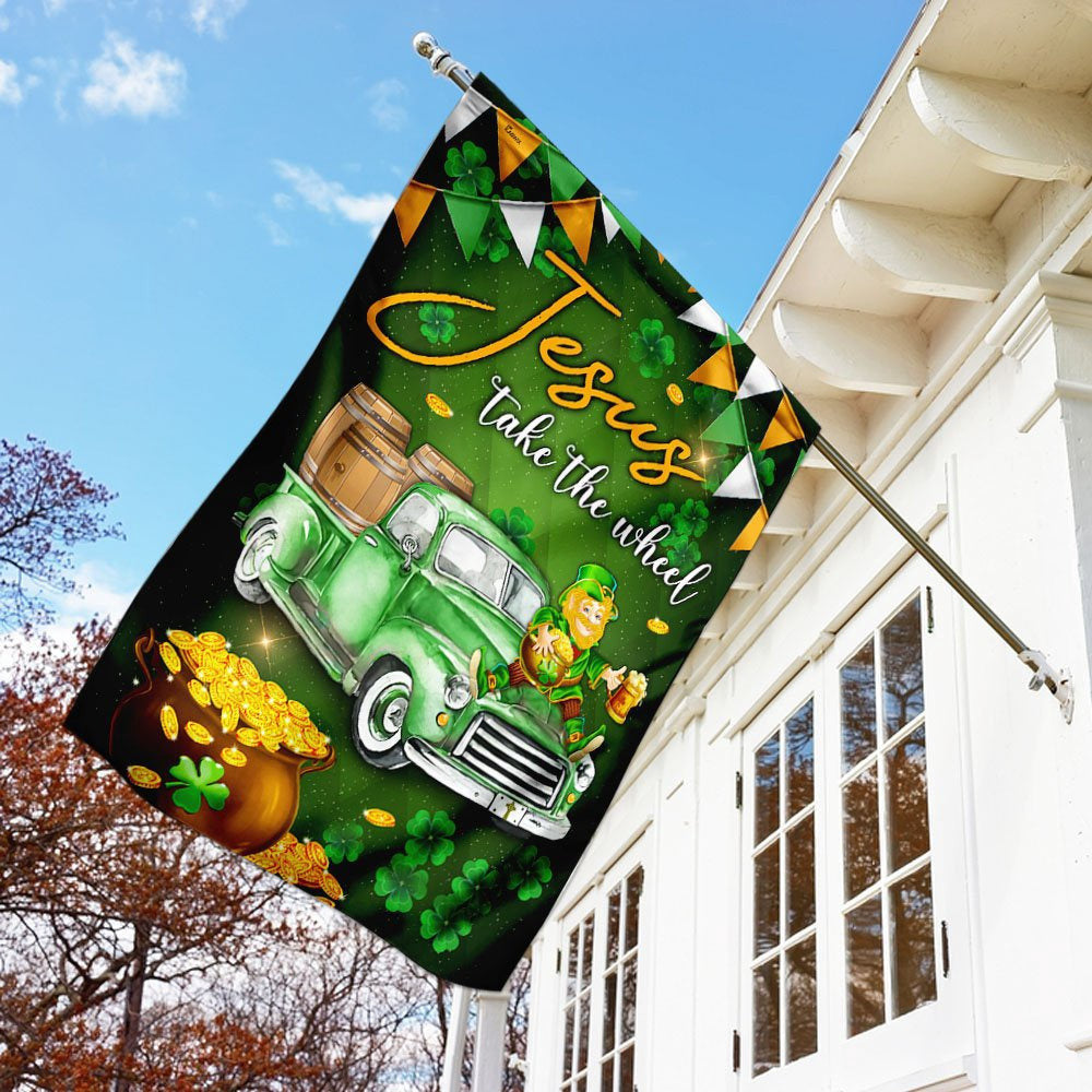 Christian Garden Flags, Jesus Take The Wheel Happy St Patrick Day Flag, Christian House Flags, Christian Cross Flag, Faith Flag, easychoo.com