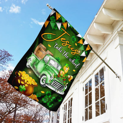 Christian Garden Flags, Jesus Take The Wheel Happy St Patrick Day Flag, Christian House Flags, Christian Cross Flag, Faith Flag, easychoo.com