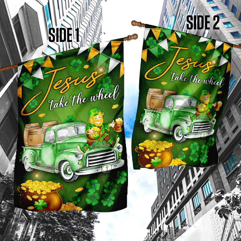 Christian Garden Flags, Jesus Take The Wheel Happy St Patrick Day Flag, Christian House Flags, Christian Cross Flag, Faith Flag, easychoo.com