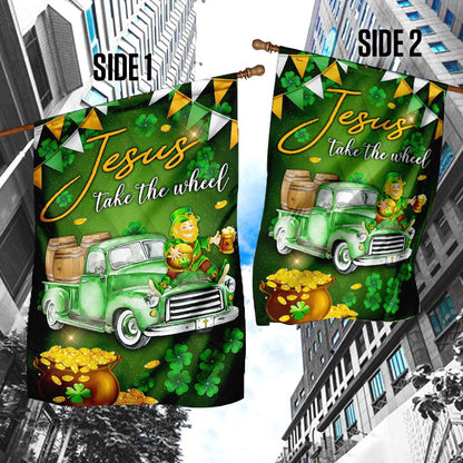 Christian Garden Flags, Jesus Take The Wheel Happy St Patrick Day Flag, Christian House Flags, Christian Cross Flag, Faith Flag, easychoo.com