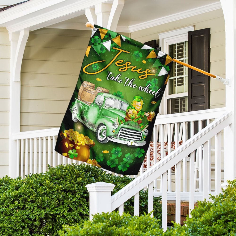 Christian Garden Flags, Jesus Take The Wheel Happy St Patrick Day Flag, Christian House Flags, Christian Cross Flag, Faith Flag, easychoo.com