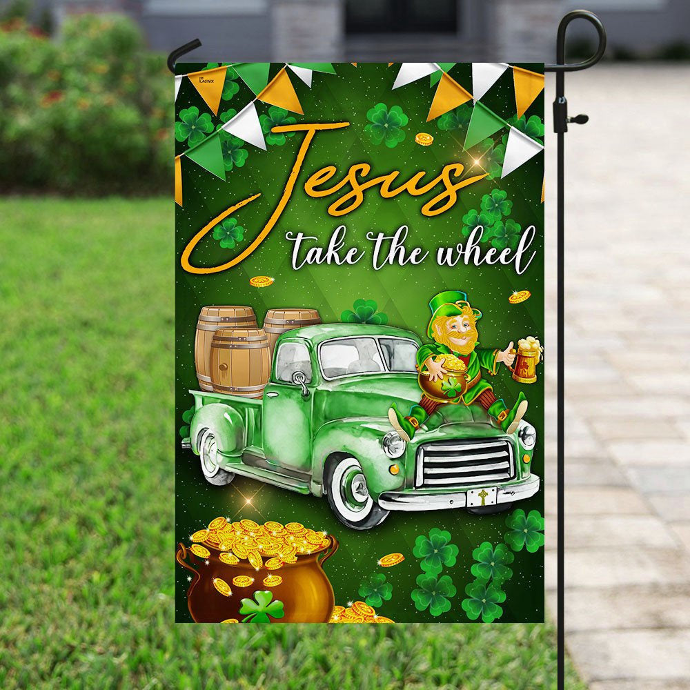 Christian Garden Flags, Jesus Take The Wheel Happy St Patrick Day Flag, Christian House Flags, Christian Cross Flag, Faith Flag, easychoo.com