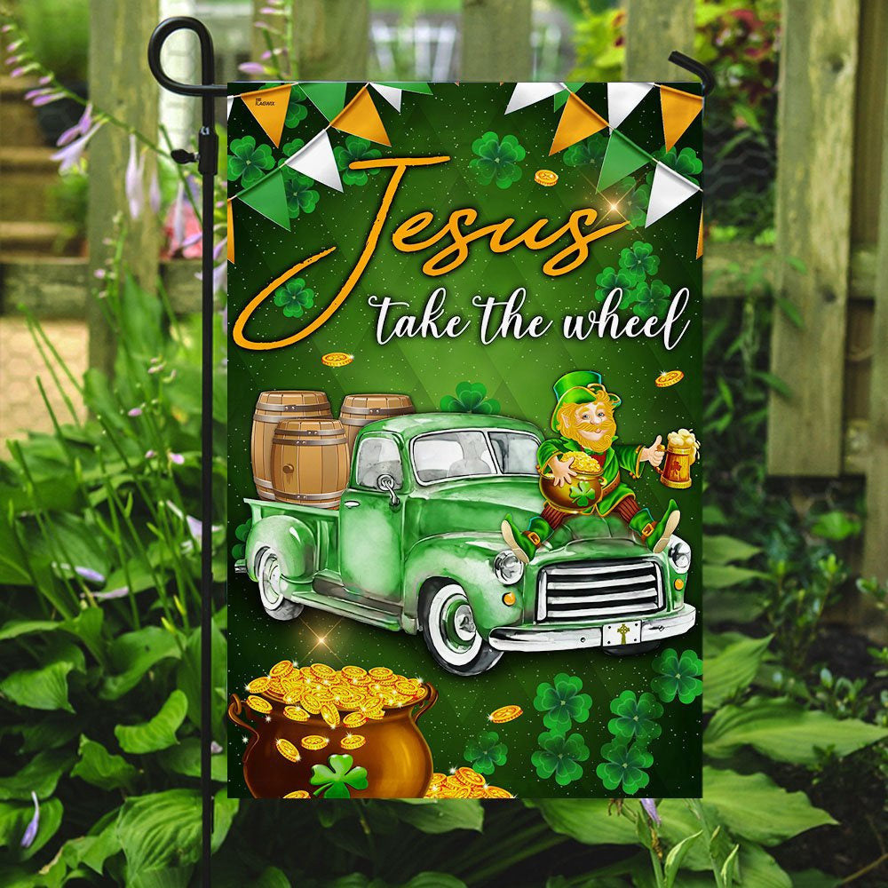 Christian Garden Flags, Jesus Take The Wheel Happy St Patrick Day Flag, Christian House Flags, Christian Cross Flag, Faith Flag, easychoo.com