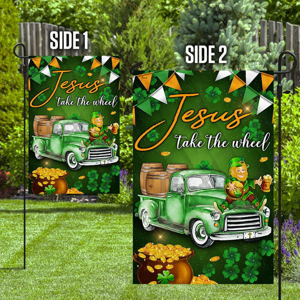 Christian Garden Flags, Jesus Take The Wheel Happy St Patrick Day Flag, Christian House Flags, Christian Cross Flag, Faith Flag, easychoo.com