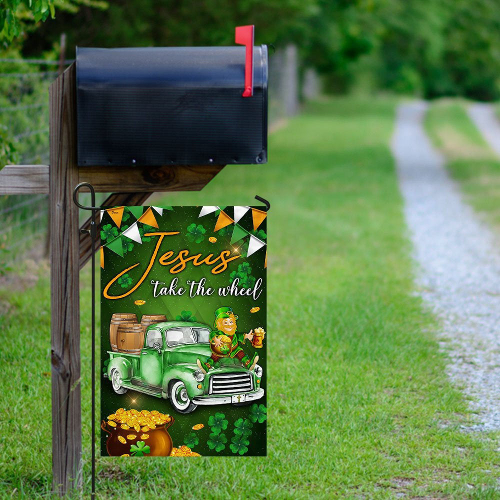 Christian Garden Flags, Jesus Take The Wheel Happy St Patrick Day Flag, Christian House Flags, Christian Cross Flag, Faith Flag, easychoo.com