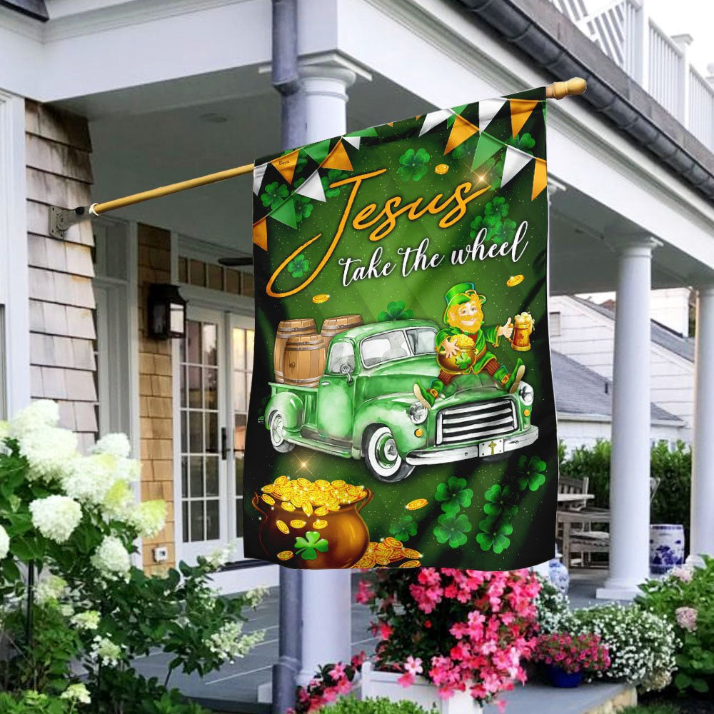 Christian Garden Flags, Jesus Take The Wheel Happy St Patrick Day Flag, Christian House Flags, Christian Cross Flag, Faith Flag, easychoo.com