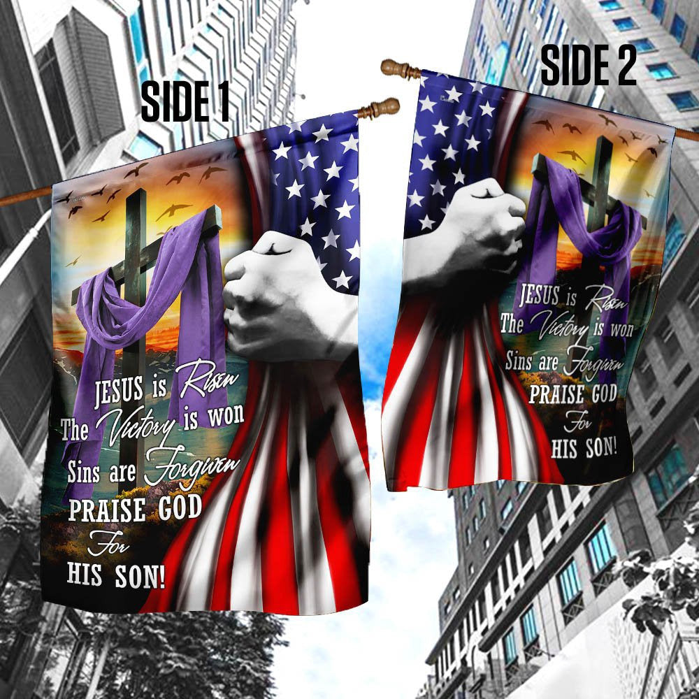 Christian Garden Flags, Jesus Is Risen Easter Flag, Christian House Flags, Christian Cross Flag, Faith Flag, easychoo.com