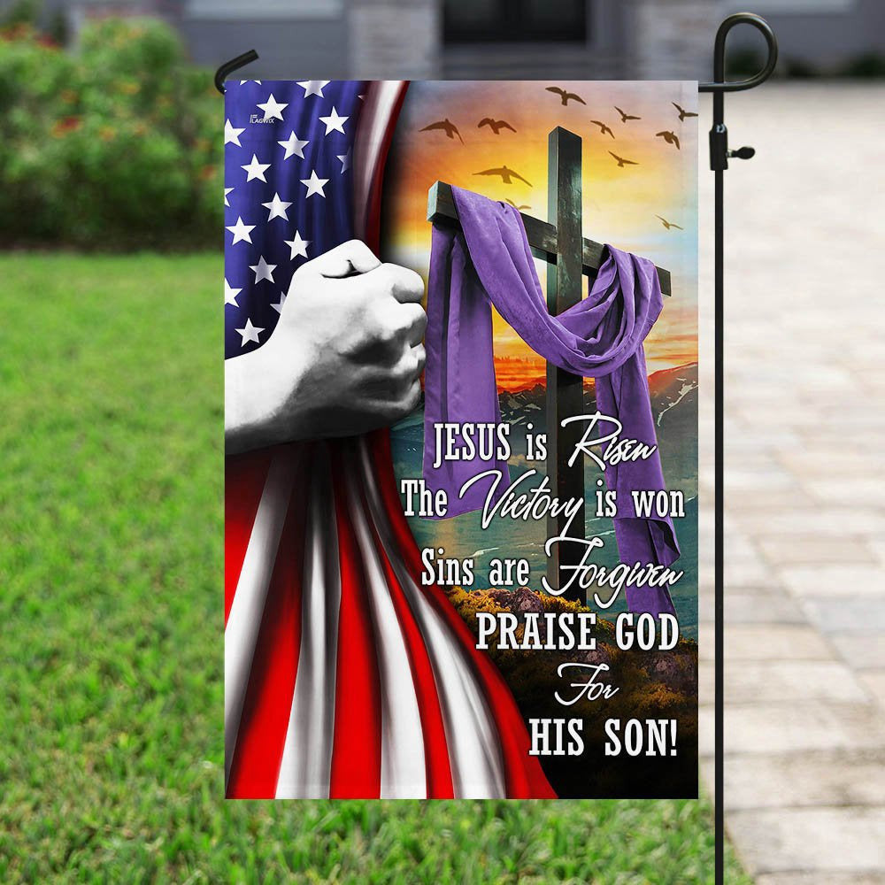 Christian Garden Flags, Jesus Is Risen Easter Flag, Christian House Flags, Christian Cross Flag, Faith Flag, easychoo.com