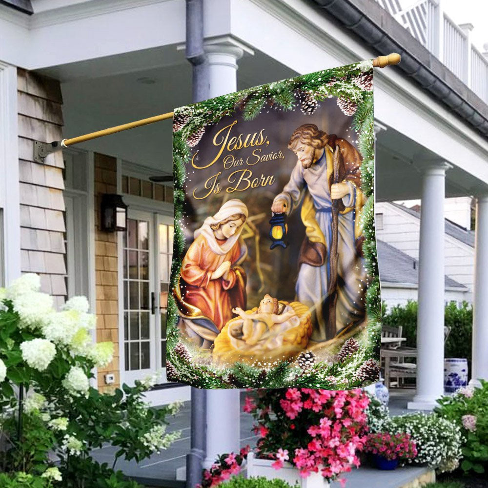 Christian Garden Flags, Jesus Our Savior Is Born Flag, Christian House Flags, Christian Cross Flag, Faith Flag, easychoo.com