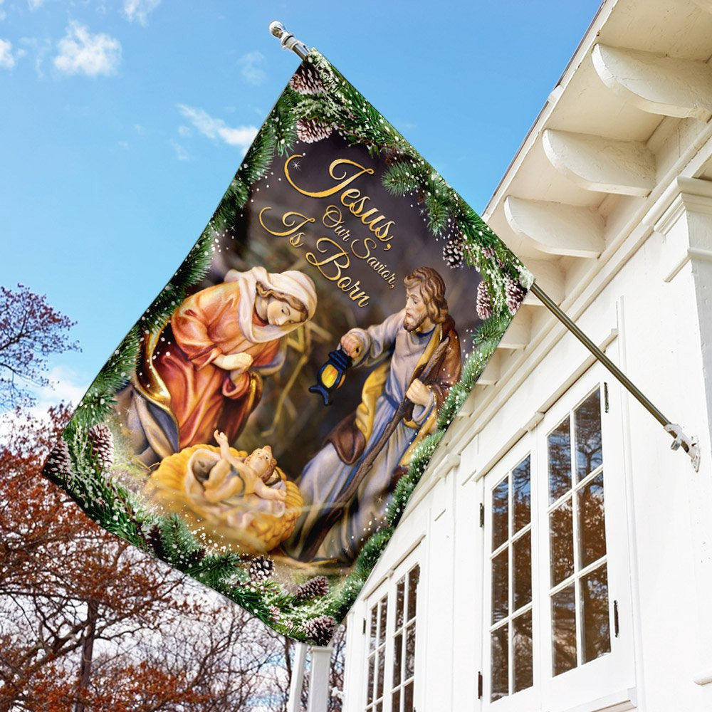 Christian Garden Flags, Jesus Our Savior Is Born Flag, Christian House Flags, Christian Cross Flag, Faith Flag, easychoo.com