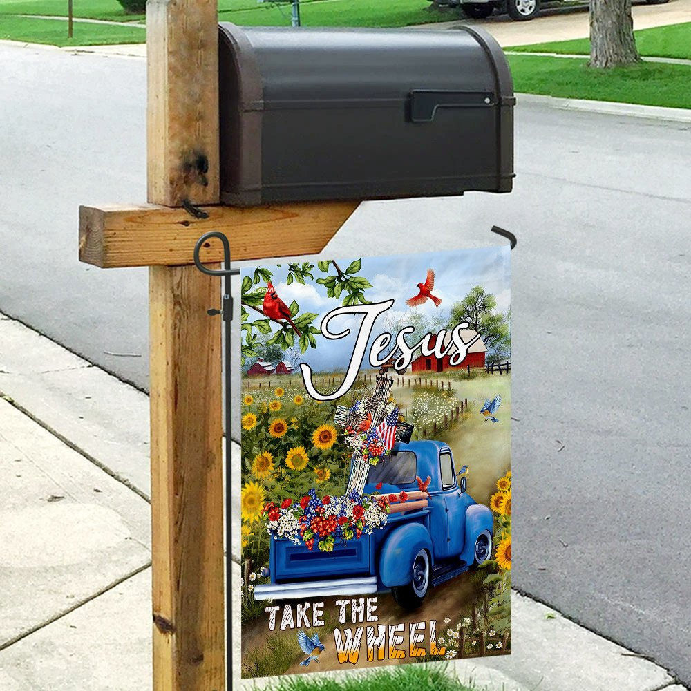 Christian Garden Flags, Jesus Take The Wheel American Truck Farm Garden Flag, Christian House Flags, Christian Cross Flag, Faith Flag, easychoo.com