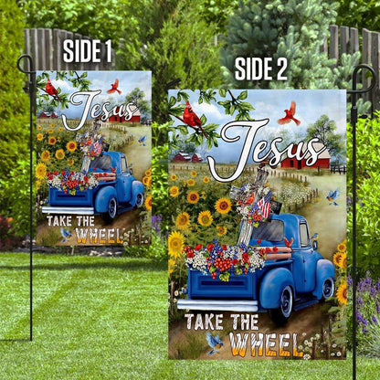 Christian Garden Flags, Jesus Take The Wheel American Truck Farm Garden Flag, Christian House Flags, Christian Cross Flag, Faith Flag, easychoo.com