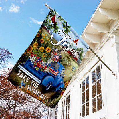 Christian Garden Flags, Jesus Take The Wheel American Truck Farm Garden Flag, Christian House Flags, Christian Cross Flag, Faith Flag, easychoo.com