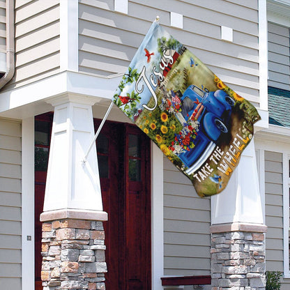 Christian Garden Flags, Jesus Take The Wheel American Truck Farm Garden Flag, Christian House Flags, Christian Cross Flag, Faith Flag, easychoo.com