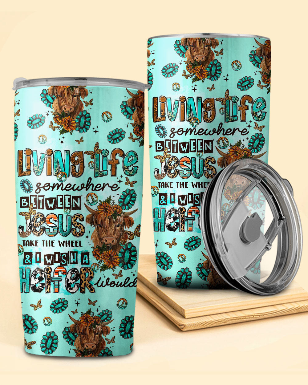 Living Life Somewhere Between Jesus Cow Tumbler - Tltr1309237, easychoo.com
