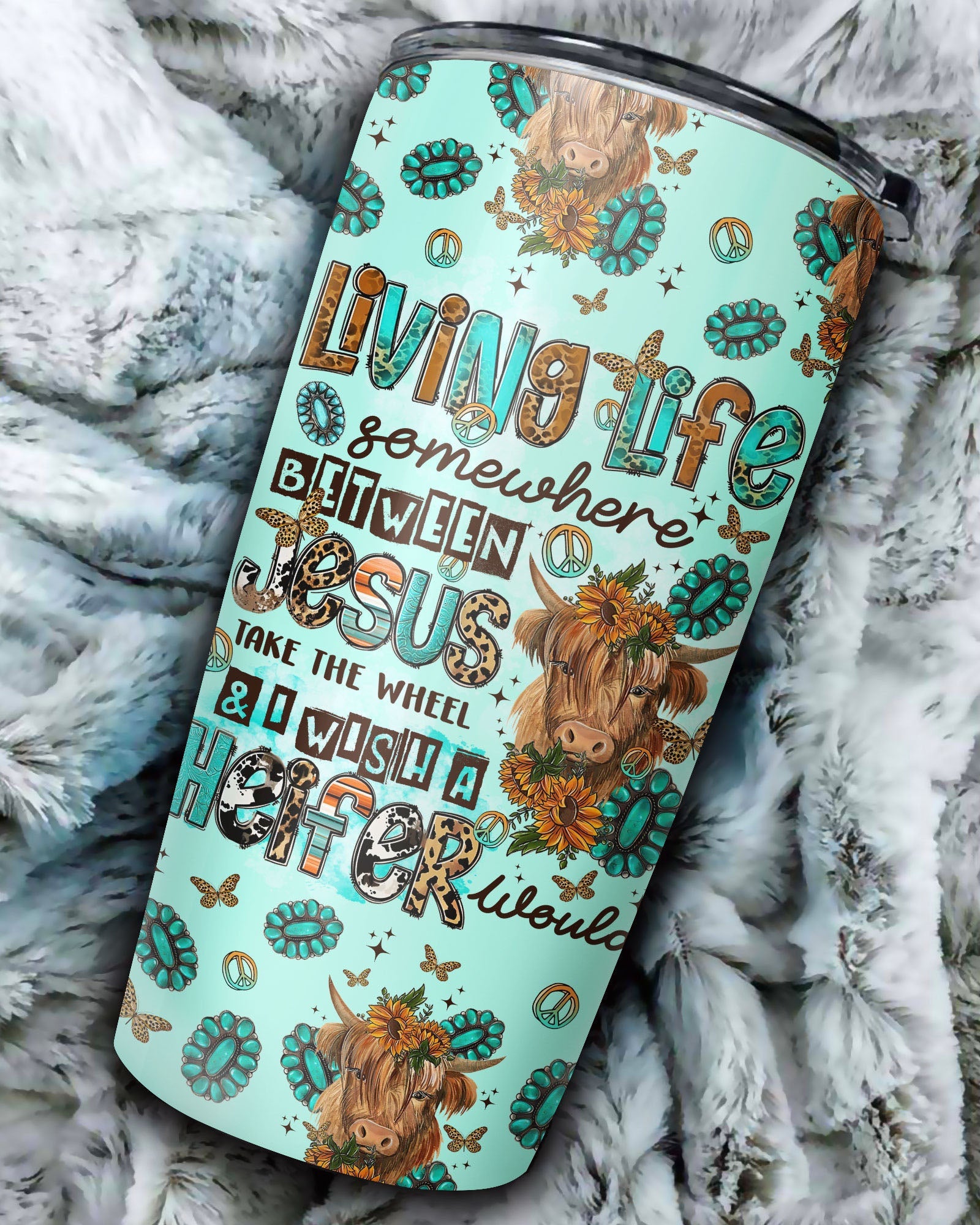 Living Life Somewhere Between Jesus Cow Tumbler - Tltr1309237, easychoo.com