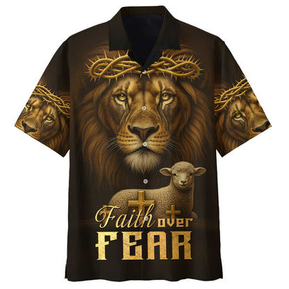 Faith Over Fear – Lion of Judah with Lamb and Cross Artwork