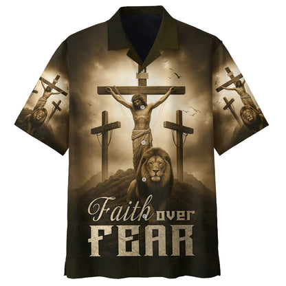 Faith Over Fear – Jesus Crucifix and Lion Symbol of Strength