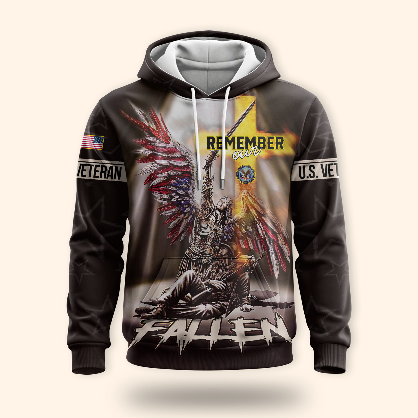 U.S. Veteran Hoodie – Remember Our Fallen, Angel Soldier Tribute Zip Up, Patriotic Memorial Hoodie for Heroes