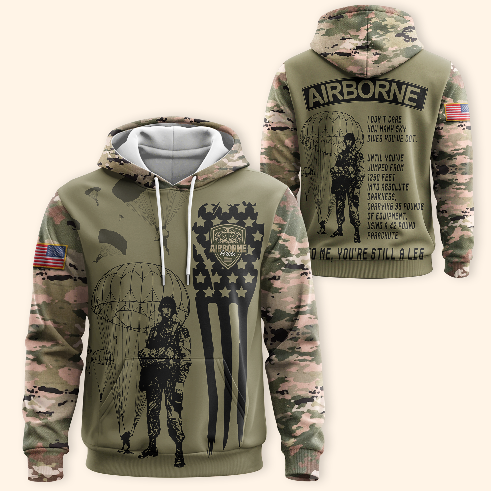 U.S. Airborne Hoodie – Paratrooper Camo Design, Proud Army Veteran Apparel, easychoo.com