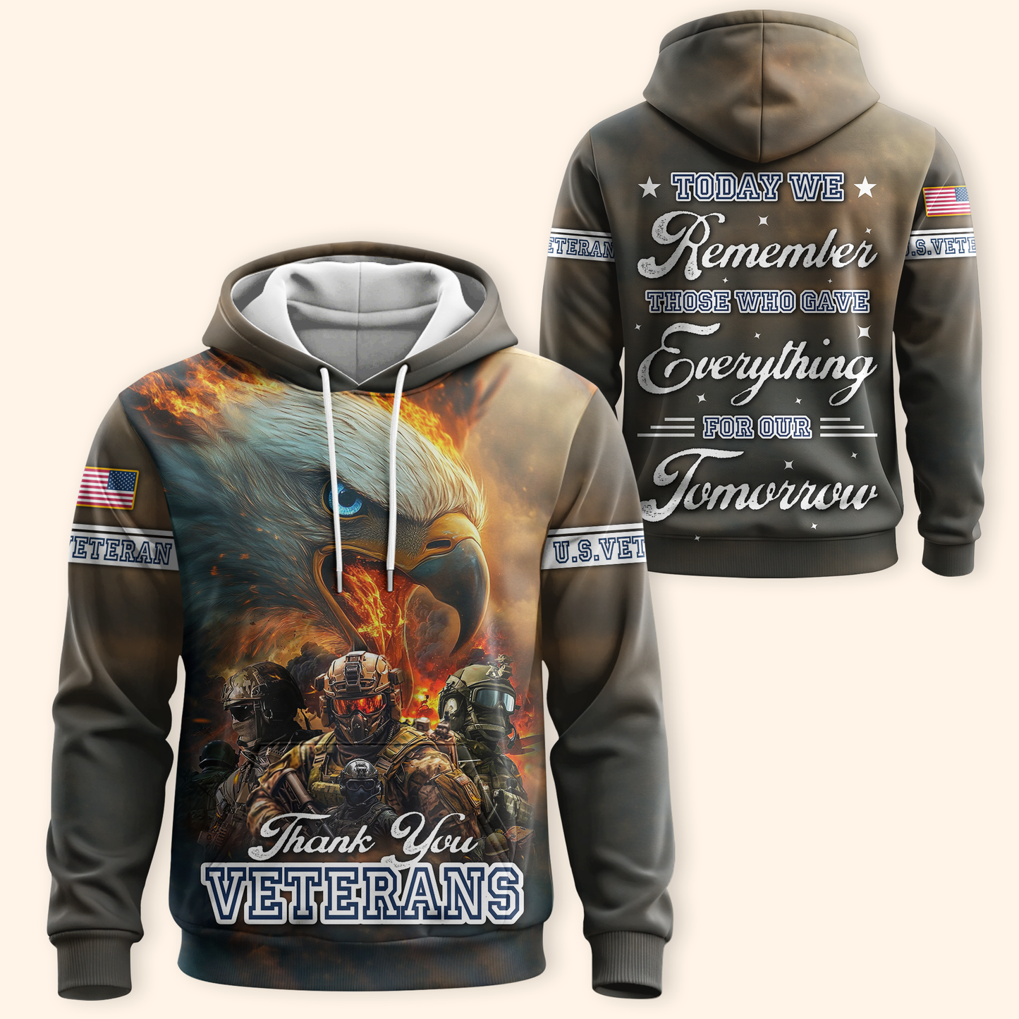 U.S. Veteran Hoodie – Thank You Veterans, Remember Those Who Gave Everything, Patriotic Zip Up Hoodie