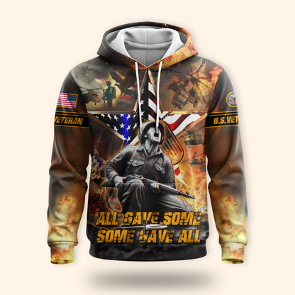 U.S. Veteran Hoodie – All Gave Some Some Gave All, American Flag Patriotic Military Hoodie, Veteran Day Gift for Heroes