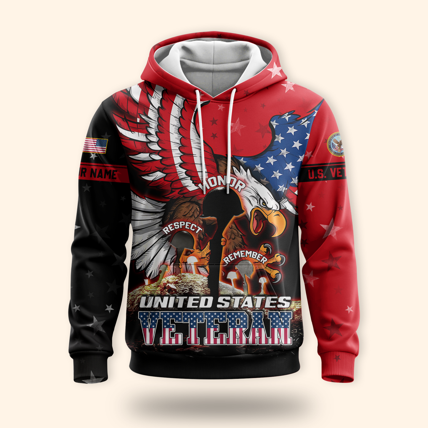 U.S. Veteran Hoodie – Honor Respect Remember Patriotic Zip Up Jacket