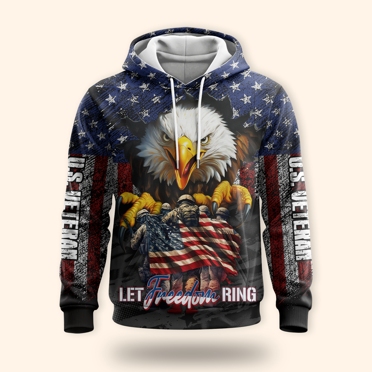 U.S. Veteran Hoodie – Let Freedom Ring, Bald Eagle & Flag Zip Up, Patriotic Military Sweatshirt for Heroes