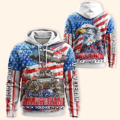Proud To Be An American Soldier Hoodie – Patriotic US Veteran Zip Up – Let Freedom Ring, easychoo.com