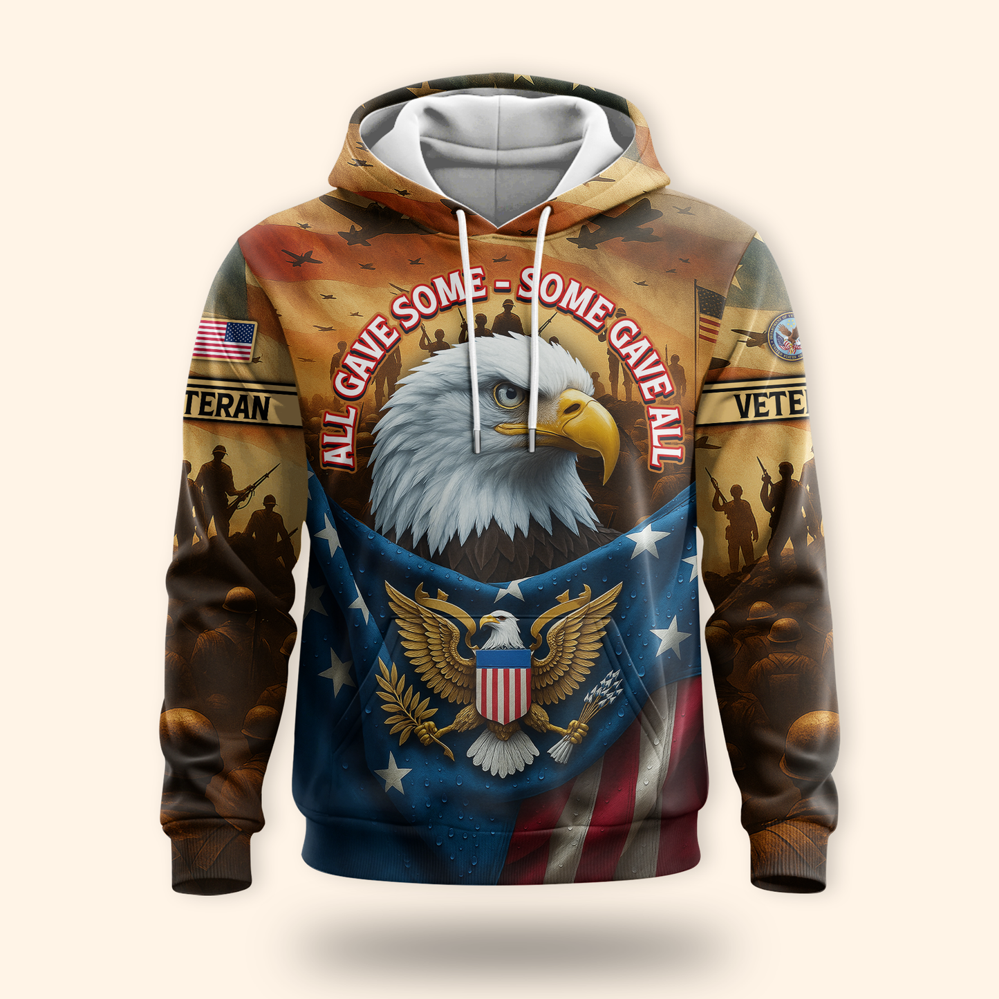 U.S. Veteran Hoodie – Eagle Design, Patriotic American Flag Zip Up MH2533