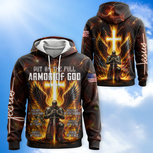 Armor of God Hoodie – Christian Warrior Zip Up Sweatshirt with Cross and Bible Verse Design