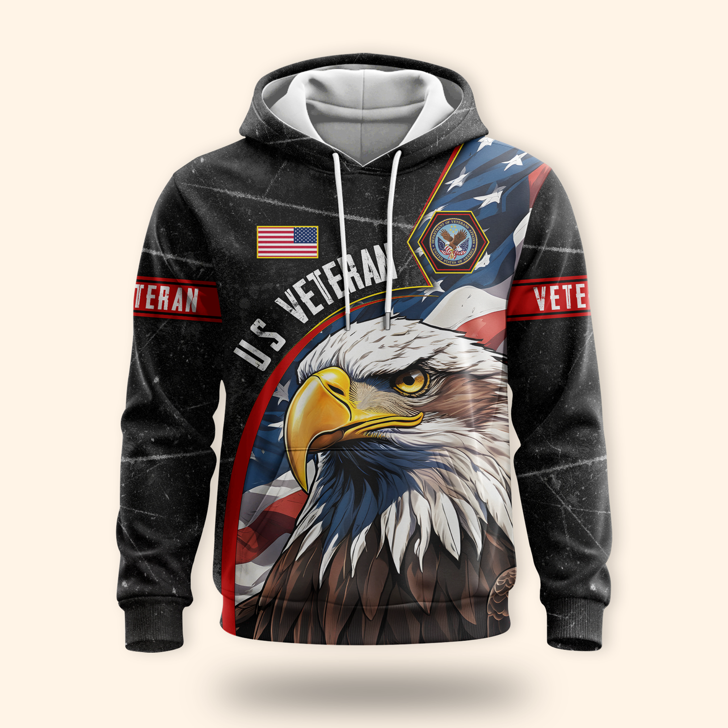 U.S. Veteran Hoodie – Eagle Design, Patriotic American Flag Zip Up MH2534