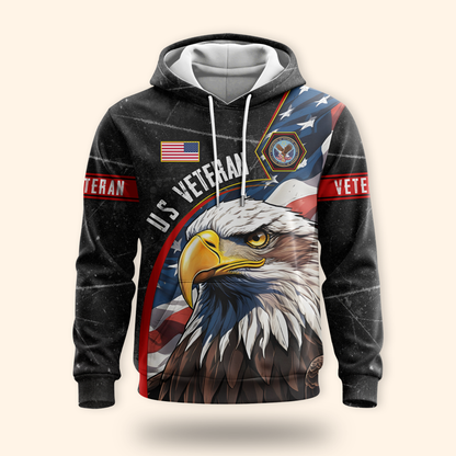 U.S. Veteran Hoodie – Eagle Design, Patriotic American Flag Zip Up MH2534