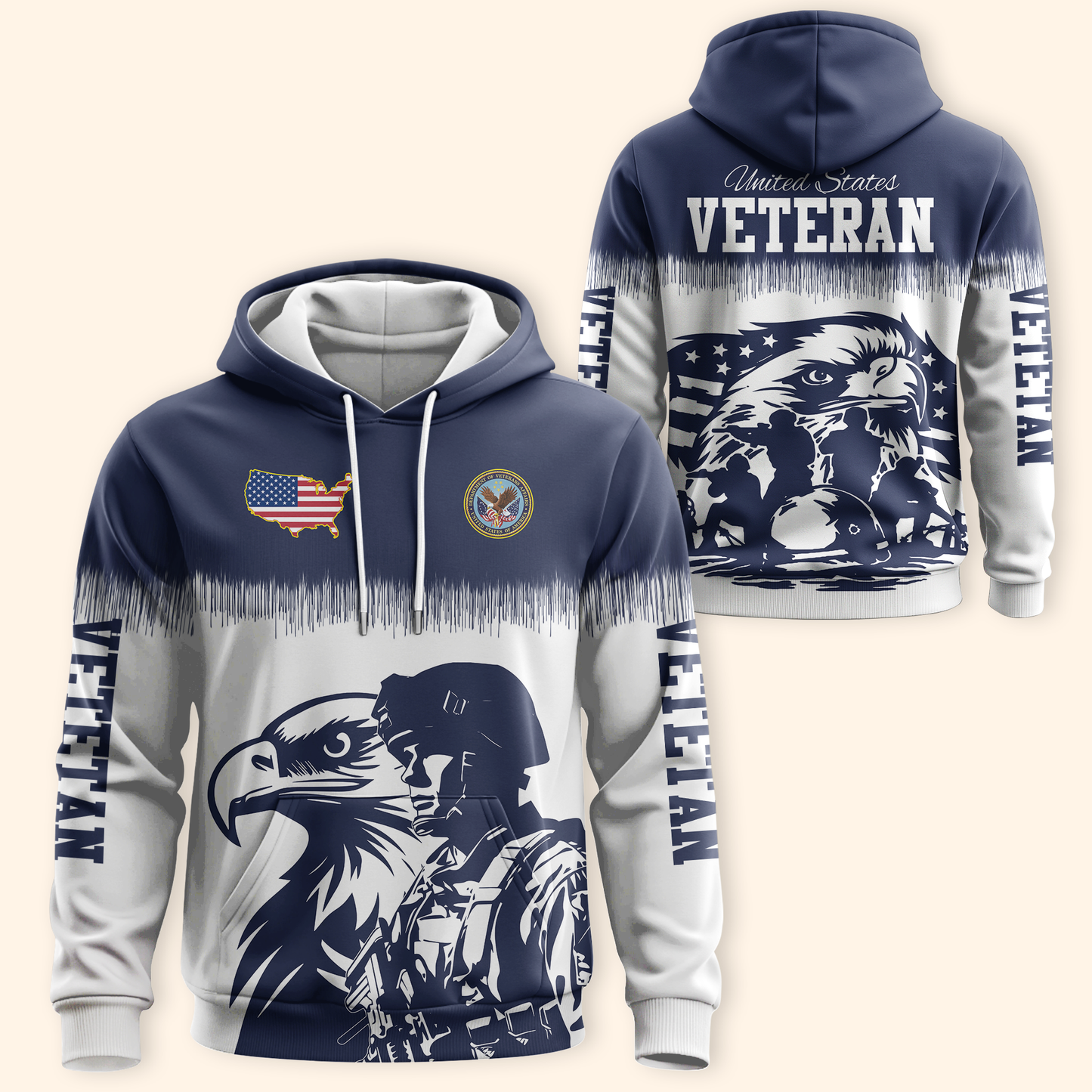 U.S. Veteran Hoodie – Eagle Design, Patriotic American Flag Zip Up MH2527