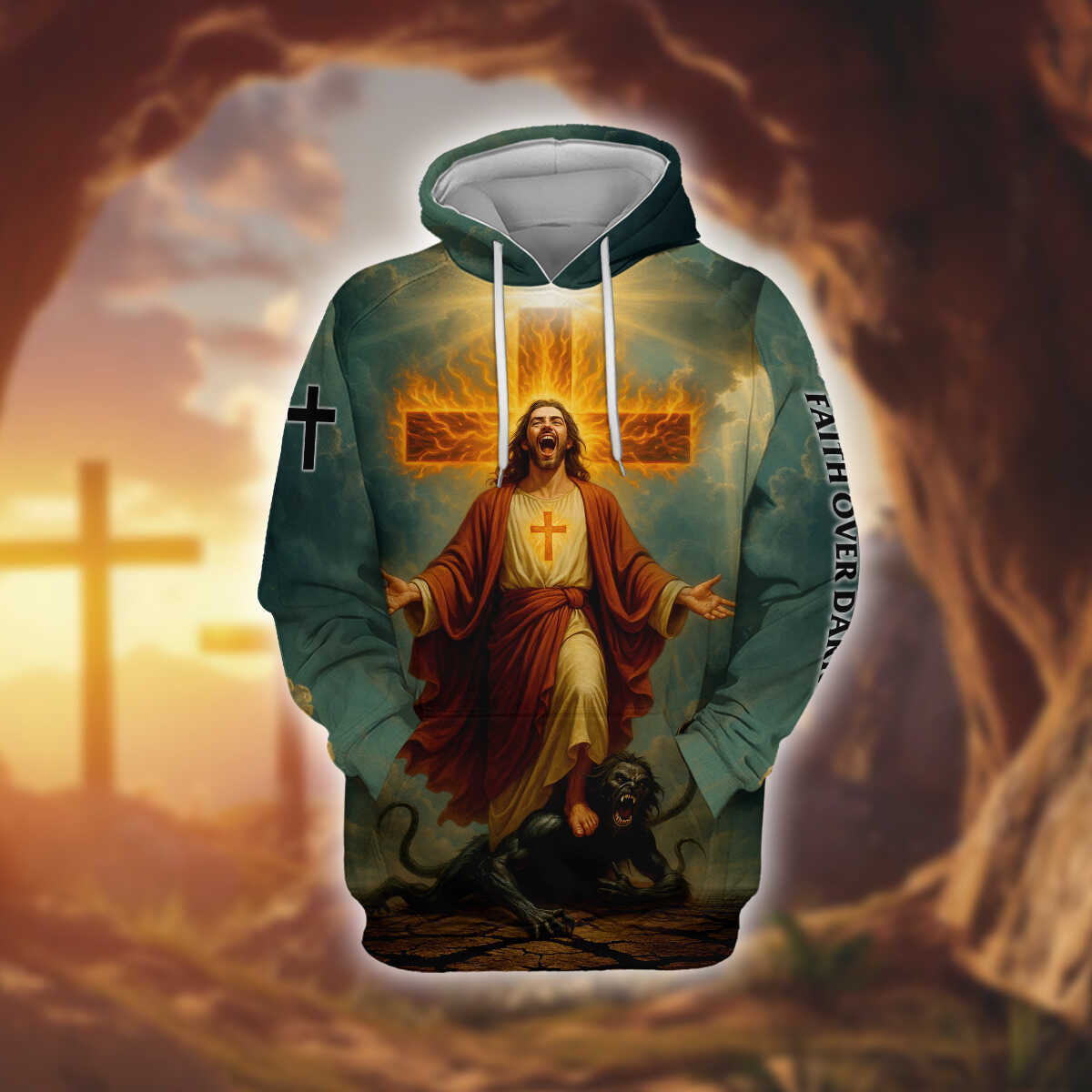 Faith Over Darkness – Powerful Jesus & Cross Design