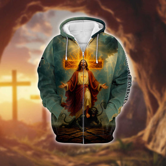 Faith Over Darkness – Powerful Jesus & Cross Design